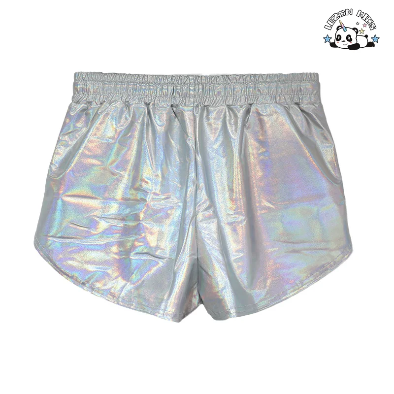 LEZONKIDS - Customized Metallic Fabric Kids Shorts High Waist Toddler Baby Solid Color Casual Girls Shorts